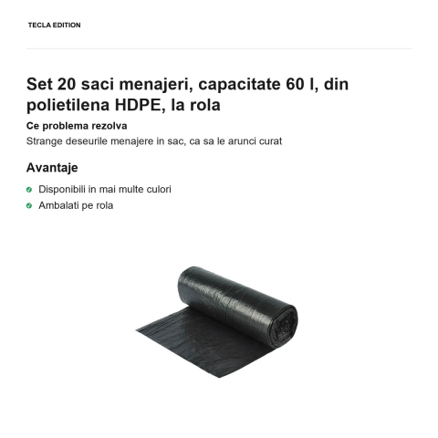 Set 20 saci menajeri, capacitate 60 l, din polietilena HDPE, la rola [1]