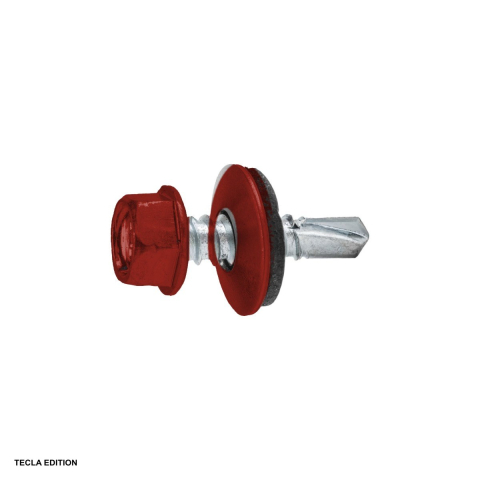 Suruburi, dibluri si accesorii prindere - Set 200 suruburi autoforante pentru tabla si acoperis, 4.8x55 mm, cu saiba EPDM, maro roscat, fixeaza tabla de pe acoperis fara ca apa sa intre pe la surub
