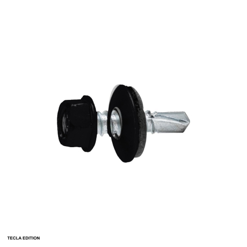Suruburi, dibluri si accesorii prindere - Set 200 suruburi autoforante pentru tabla si acoperis, 4.8x55 mm, cu saiba EPDM, negre, fixeaza tabla de pe acoperis fara ca apa sa intre pe la surub