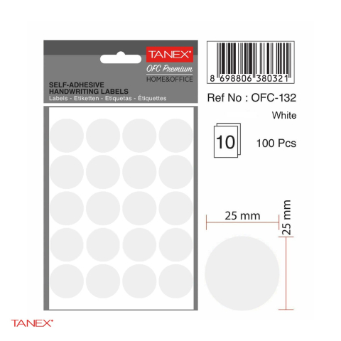 Set 2000 etichete autoadezive rotunde Tanex, diametru 25 mm, 10 seturi, albe [3]