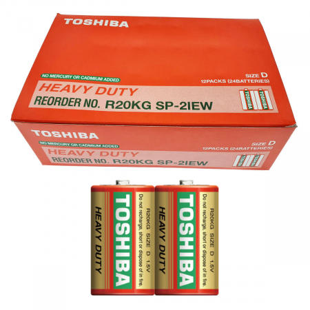 Baterii Heavy Duty - Set 24 baterii R20, Toshiba Heavy Duty D, 1.5V, ambalate in folie