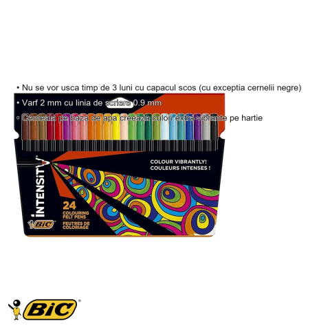 Set 24 carioci Bic Intensity, varf fin 2 mm, culori vibrante, pentru desen si conturare [2]