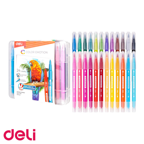 Set 24 carioci cu varf dublu Deli, varf pensula si varf fin, pentru colorat si desen artistic [3]