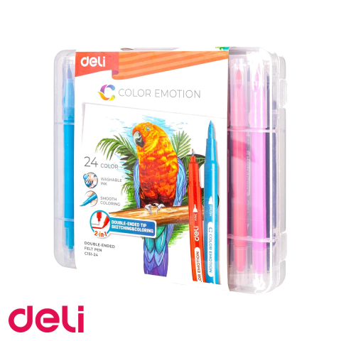 Instrumente de scris - Set 24 carioci cu varf dublu Deli, varf pensula si varf fin, pentru colorat si desen artistic
