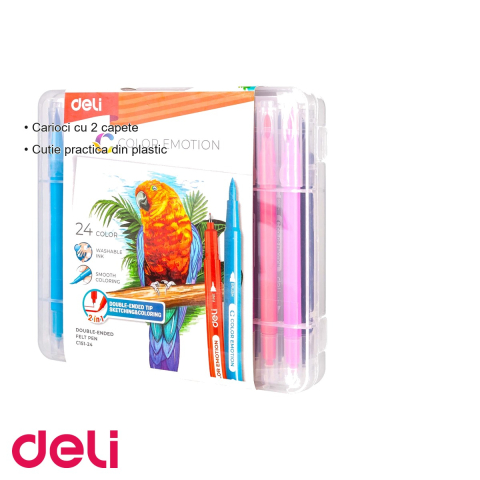 Set 24 carioci cu varf dublu Deli, varf pensula si varf fin, pentru colorat si desen artistic [2]