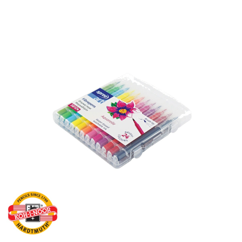 Birotica papetarie - Set 24 carioci cu varf pensula Koh-I-Noor Paint Brush Spree, cerneala lavabila, forma triunghiulara ergonomica, pentru uz scolar
