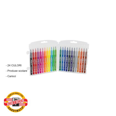 Set 24 carioci cu varf pensula Koh-I-Noor Paint Brush Spree, cerneala lavabila, forma triunghiulara ergonomica, pentru uz scolar [1]