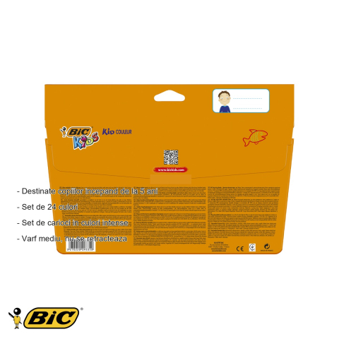 Set 24 carioci ultralavabile Bic Kid Couleur, varf mediu, culori intense, pentru copii de la 5 ani [1]