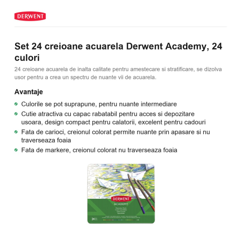 Set 24 creioane acuarela Derwent Academy, 24 culori [1]