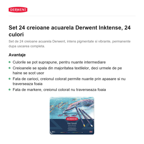 Set 24 creioane acuarela Derwent Inktense, 24 culori [1]