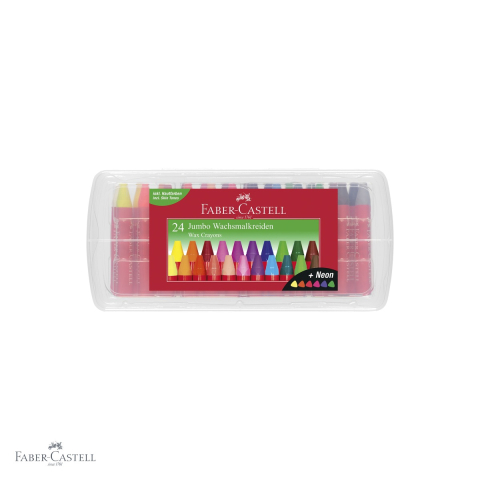 Creioane cerate - Set 24 creioane cerate Jumbo Faber-Castell, forma triunghiulara ergonomica, pentru copii