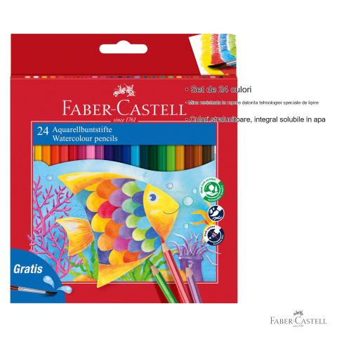 Set 24 creioane colorate acuarela Faber-Castell cu pensula, solubile in apa, pentru desen si pictura [2]