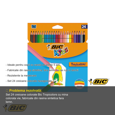 Set 24 creioane colorate Bic Tropicolors, hexagonale, din rasina sintetica, pentru copii [1]