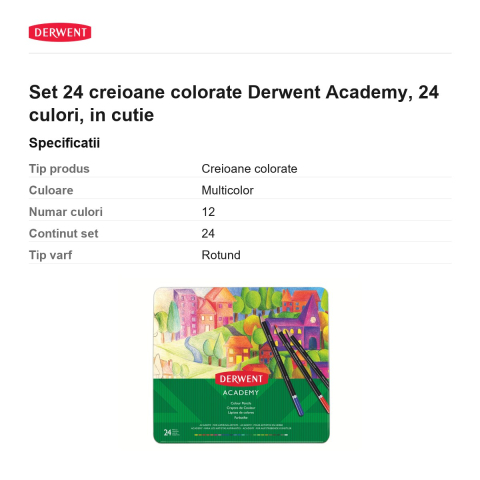 Set 24 creioane colorate Derwent Academy, 24 culori, in cutie [2]