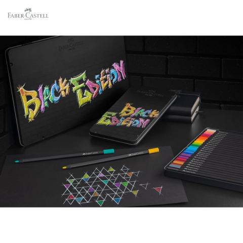 Set 24 creioane colorate Faber-Castell Black Edition, mina foarte moale, cutie metal, pentru desen artistic [4]