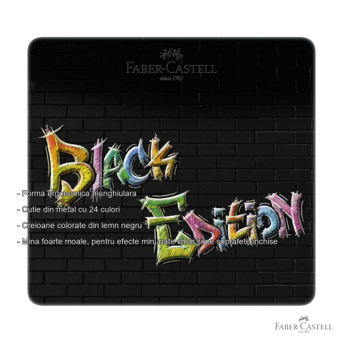 Set 24 creioane colorate Faber-Castell Black Edition, mina foarte moale, cutie metal, pentru desen artistic [1]