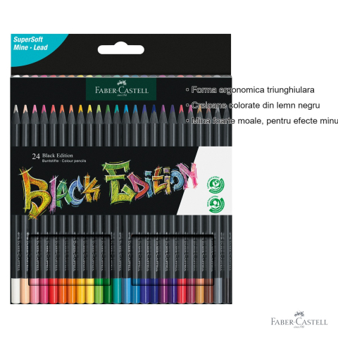 Set 24 creioane colorate Faber-Castell Black Edition, mina moale, forma triunghiulara ergonomica, pentru desen artistic [2]