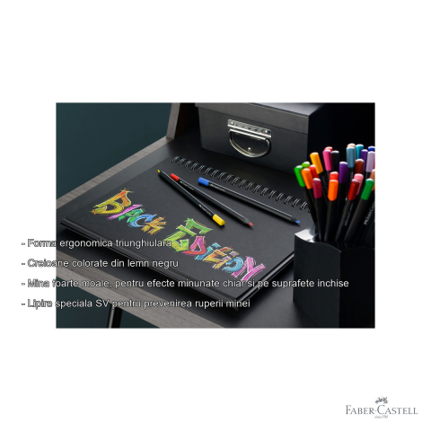 Set 24 creioane colorate Faber-Castell Black Edition, mina moale, forma triunghiulara ergonomica, pentru desen artistic [1]