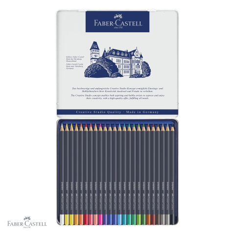 Set 24 creioane colorate Faber-Castell Goldfaber, mina moale, pigmenti rezistenti la lumina, cutie metal [3]