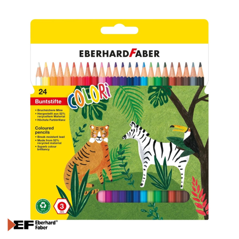 Birotica papetarie - Set 24 creioane colorate plastic Eberhard Faber, hexagonale fara lemn, mina 3 mm rezistenta, pentru scoala si desen