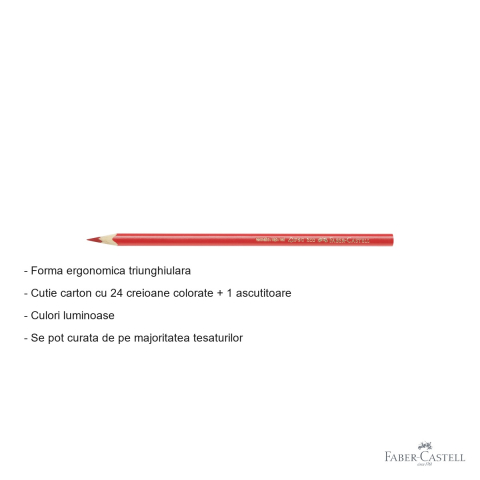 Set 24 creioane colorate triunghiulare Faber-Castell Eco, forma ergonomica + ascutitoare inclusa, pentru copii [1]