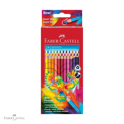 Produse EmagMarketplace - Set 24 creioane colorate triunghiulare Faber-Castell Ergonomics, mina 4 mm, pentru copii si scolari