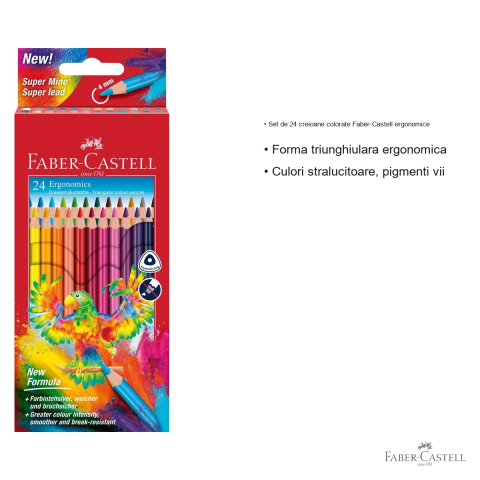 Set 24 creioane colorate triunghiulare Faber-Castell Ergonomics, mina 4 mm, pentru copii si scolari [2]