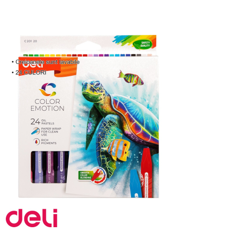 Set 24 culori ulei pastel Deli Color Emotion, parafina de calitate, lavabile, pentru desen si arta [2]