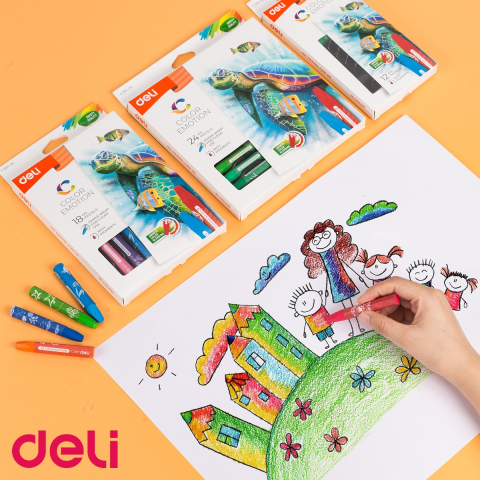 Set 24 culori ulei pastel Deli Color Emotion, parafina de calitate, lavabile, pentru desen si arta [4]