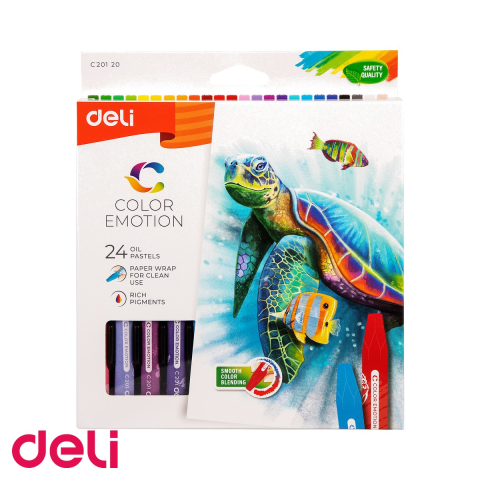 Birotica papetarie - Set 24 culori ulei pastel Deli Color Emotion, parafina de calitate, lavabile, pentru desen si arta