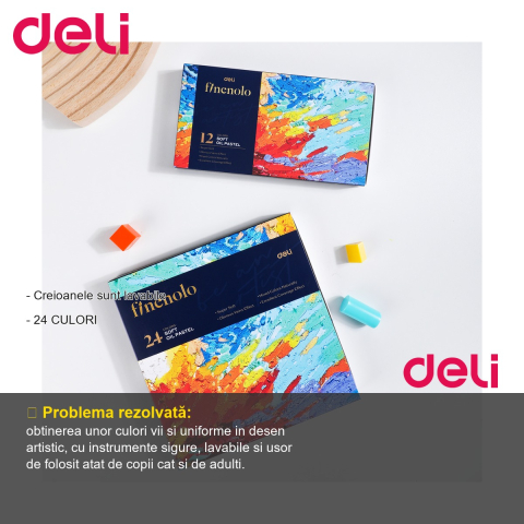 Set 24 culori ulei pastel profesionale Deli Finenolo, parafina de calitate, lavabile, pentru desen si arta [1]
