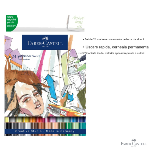 Set 24 markere cu 2 capete Faber-Castell Goldfaber Manga, cerneala pe baza de alcool, pentru desen artistic si ilustratie [2]
