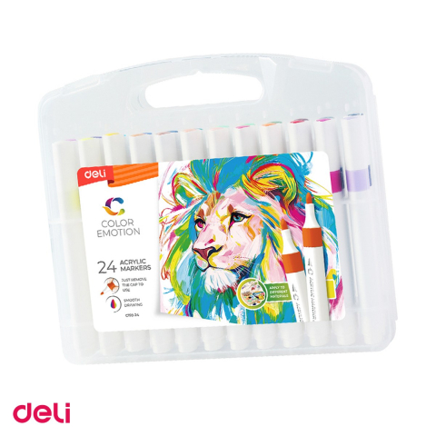 Handmade Creativ si Hobby - Set 24 markere cu varf rotund, Deli, acrilice culori color emotion