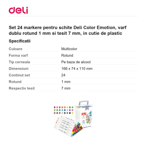 Set 24 markere pentru schite Deli Color Emotion, varf dublu rotund 1 mm si tesit 7 mm, in cutie de plastic [2]
