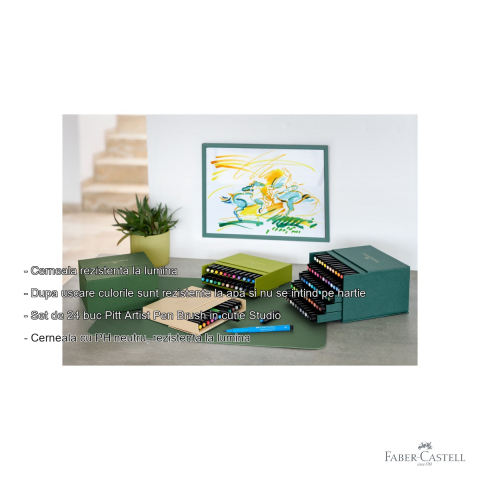 Set 24 markere Pitt Artist Pen Brush Faber-Castell, varf pensula, cutie Studio, pentru artisti si designeri [1]