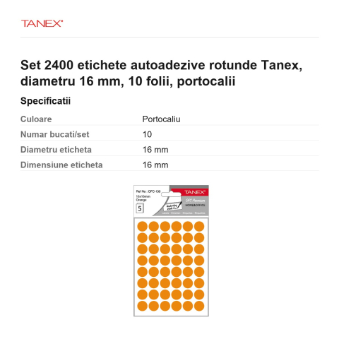 Set 2400 etichete autoadezive rotunde Tanex, diametru 16 mm, 10 seturi, portocalii [2]