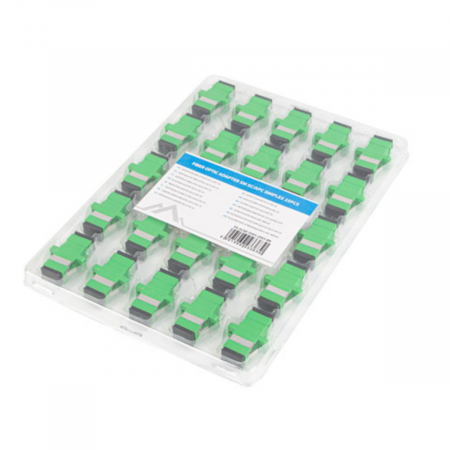 Adaptoare priza retea - Set 25 adaptoare retea fibra optica cu conectori SC/APC, Lanberg 43363, SM SIMPLEX, cu capace negre, verzi