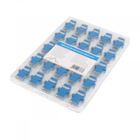 Adaptoare priza retea - Set 25 adaptoare retea fibra optica cu conectori SC/UPC, Lanberg 43768, SM SIMPLEX, capace transparente, albastre