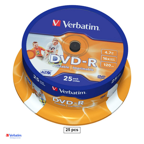 DVD-uri - Set 25 discuri DVD-R Verbatim printabile, 4.7 GB, viteza 16x