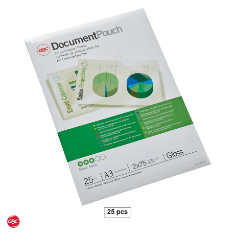 Folii laminare - Set 25 folii de laminare GBC A3, 75 microni, lucioase, pentru laminare la cald, 297x420 mm, transparente