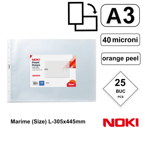 Set 25 folii de protectie A3 Landscape cu deschidere superioara, 40 microni, Noki, suprafata orange peel [2]