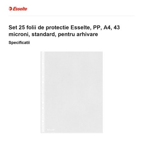 Set 25 folii de protectie Esselte, PP, A4, 43 microni, standard, pentru arhivare [2]