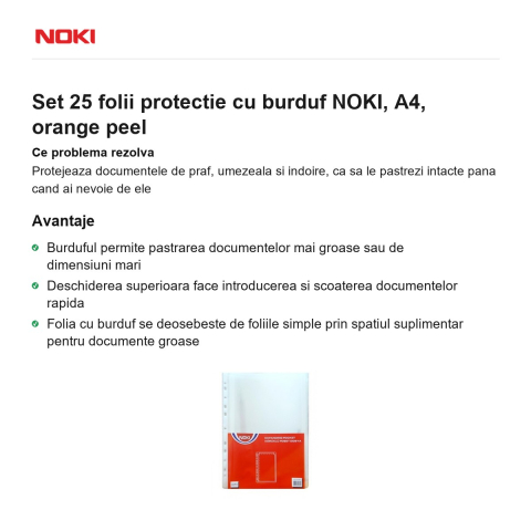 Set 25 folii protectie cu burduf NOKI, A4, orange peel [1]