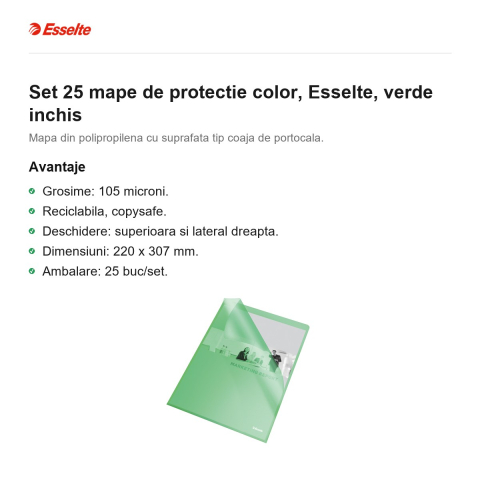 Set 25 mape de protectie color, Esselte, verde inchis [1]