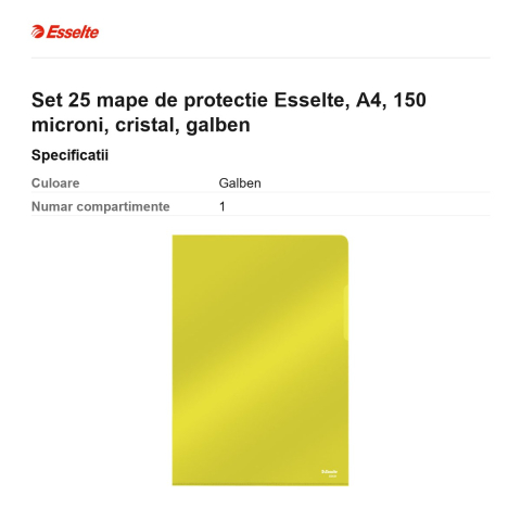 Set 25 mape de protectie Esselte, A4, 150 microni, cristal, galben [2]