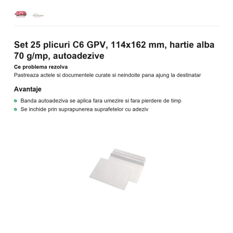 Set 25 plicuri C6 GPV, 114x162 mm, hartie alba 70 g/mp, autoadezive [1]