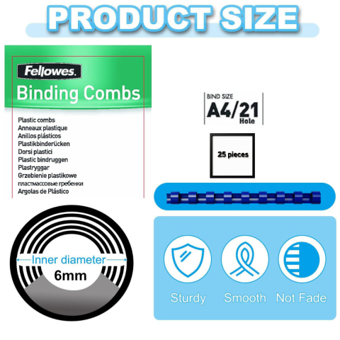 Set 25 Spire cu inele plastic 6 mm albastru pentru legat documente A4 2-20 coli, Fellowes [1]