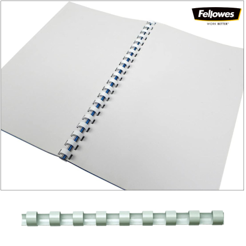 Set 25 spire inele plastic 8 mm alb pentru legat documente A4 pana la 40 coli Fellowes [2]