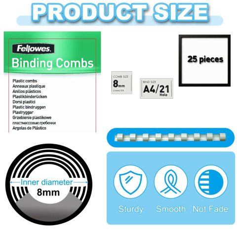 Set 25 spire inele plastic 8 mm alb pentru legat documente A4 pana la 40 coli Fellowes [1]