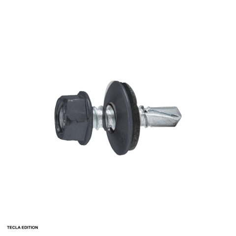 Suruburi, dibluri si accesorii prindere - Set 250 suruburi autoforante pentru tabla si acoperis, 4.8x19 mm, cu saiba EPDM, grafit gri, fixeaza tabla de pe acoperis fara ca apa sa intre pe la surub